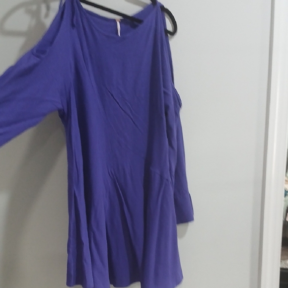 Free People Vibrant Purple Asimetric Long Sleeve Dress Sz L GENTLE USED - Picture 4 of 8